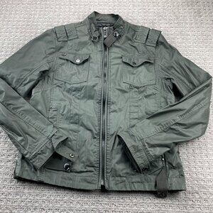 Dissident Men's Biker Jacket Size Medium M Olive Green - DEFECT - Button
